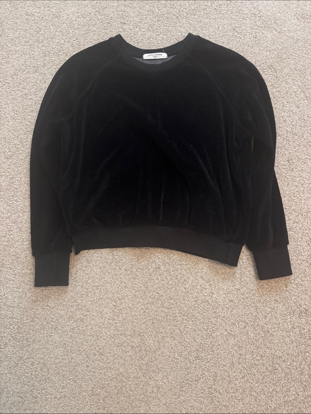 Perfectwhitetee Stella Black Velour Crewneck Sweatshirt